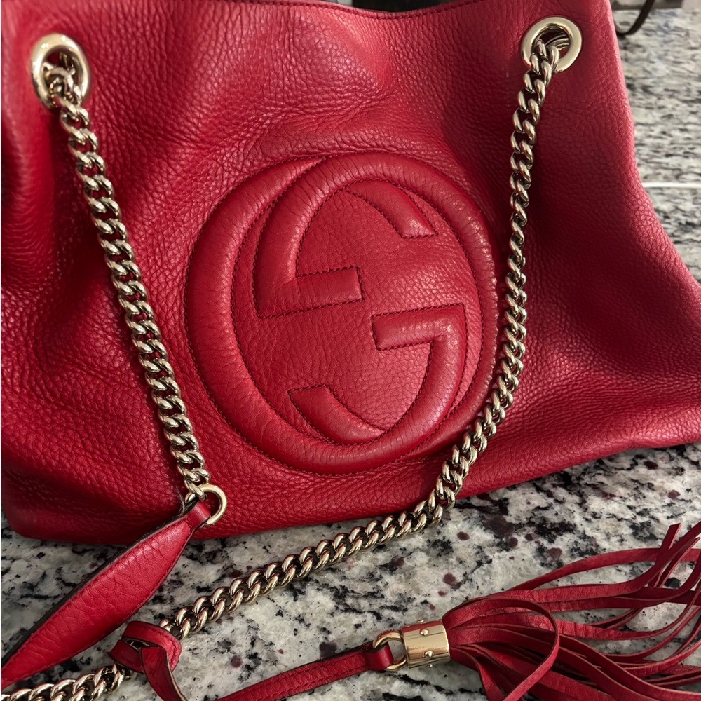 Gucci Red Leather Shoulder Bag with Chain